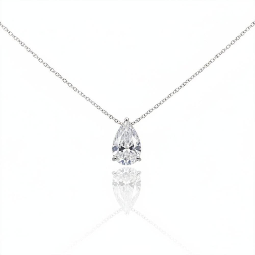 Pear and Heart Diamond 14K White Gold Solitaire Pendant Necklace